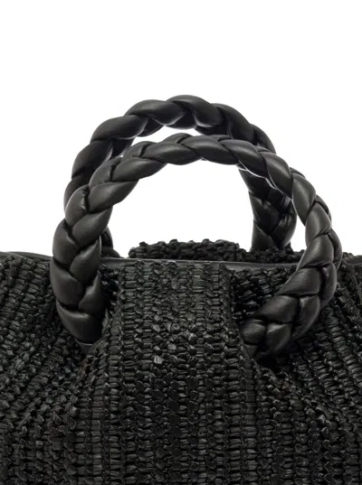 Shop Hereu Woven Bombon Black Handbag With Braided Handles In Woven Leather Woman