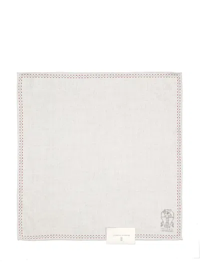 Shop Brunello Cucinelli Logo Patch Finished Edge Pocket Square In Yellow Cream