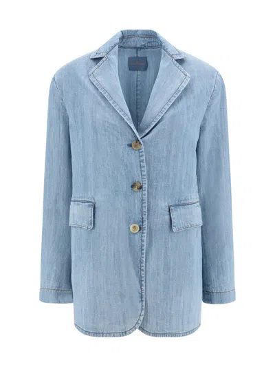 Shop Ermanno Scervino Blazer Jacket In Gnawed Blue