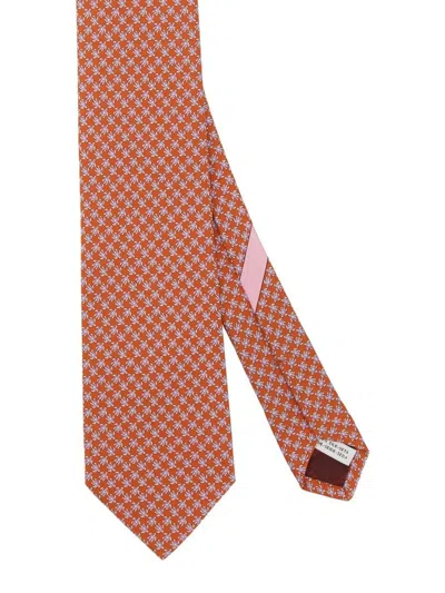 Shop Ferragamo Micro Pattern Printed Tie In Orange