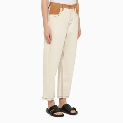 Shop Marni White\/beige Regular Denim Jeans In Yellow Cream