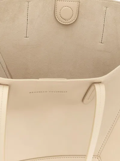 Shop Brunello Cucinelli Leather Shopping Bag In Yellow Cream