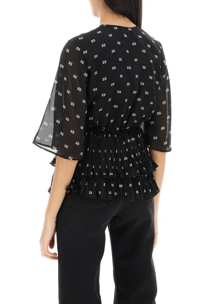 Shop Ganni Butterfly Pleated Blouse In Black
