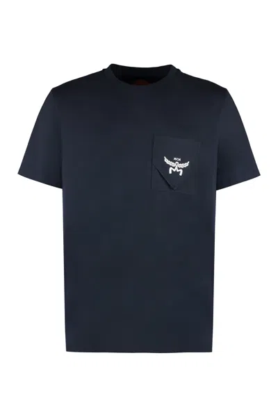 Shop Mcm Logo Cotton T-shirt In Blue