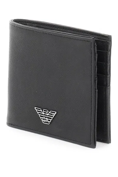 Shop Emporio Armani Eagle Plaque Wallet In Black