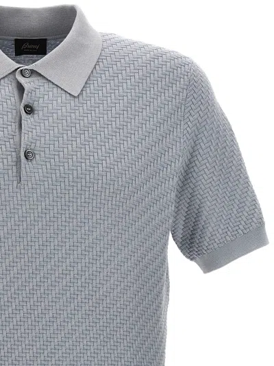 Shop Brioni Woven Knit Polo Shirt In Gnawed Blue