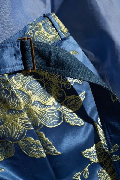 Shop Etro Floral-jacquard Belted Wide-leg Shorts In Blue