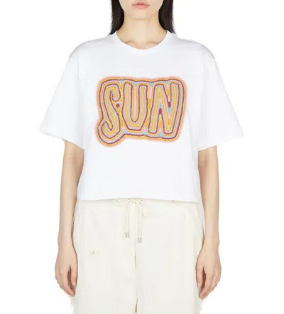 Shop Sportmax Crochet-embroidered Cropped T-shirt In White