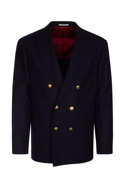 Brunello Cucinelli Tailored Double-breasted Jacket With Notch Lapels In Blue