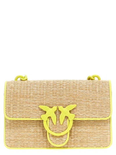 Shop Pinko Mini Love Bag Light Crossbody Bag In Naturale/giallo-block Color