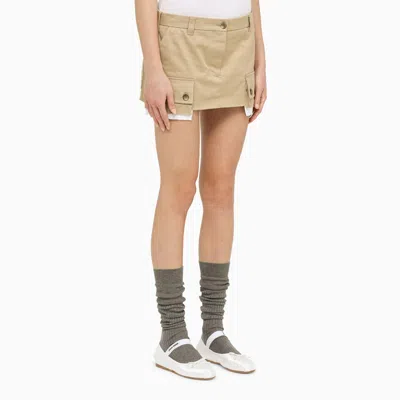 Shop Miu Miu Mini Skirt Multipocket Beige In Corda