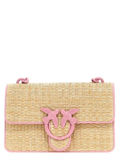 Shop Pinko Mini Love Bag Light Crossbody Bag In Naturale/rosa-block Color