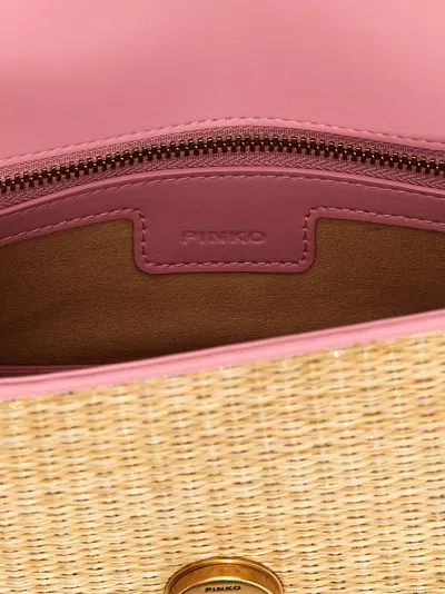Shop Pinko Mini Love Bag Light Crossbody Bag In Naturale/rosa-block Color