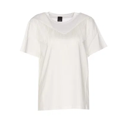 Shop Pinko Fringes T-shirt In Bianco-biancaneve