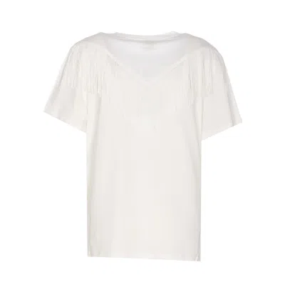 Shop Pinko Fringes T-shirt In Bianco-biancaneve