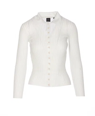 Shop Pinko Lurex Buttoned Sweater In Panna/argento