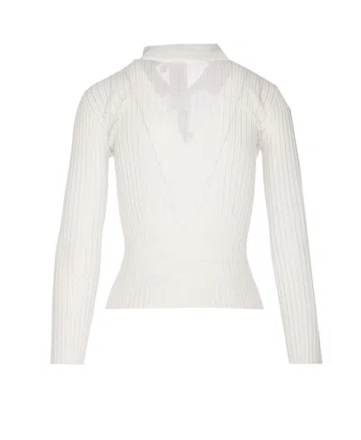 Shop Pinko Lurex Buttoned Sweater In Panna/argento