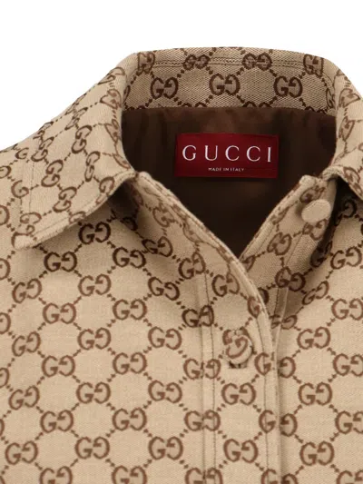 Shop Gucci One-piece Jumpsuit Gg In Beige