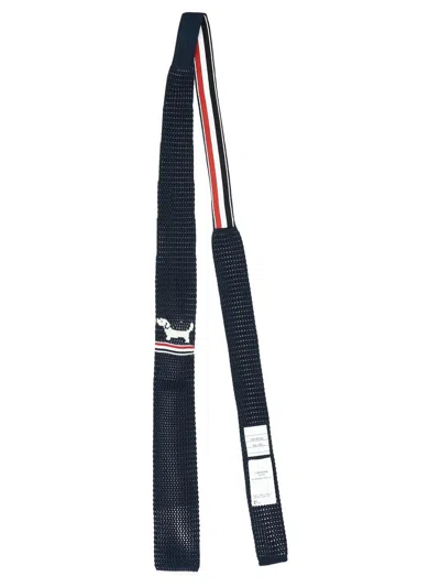 Shop Thom Browne Stripe Detailed Knitted Tie In Navy