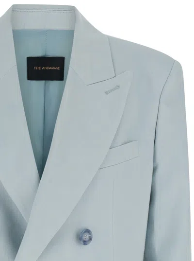 Shop The Andamane Light Blue Single-breasted Blazer In Linen Stretch Woman