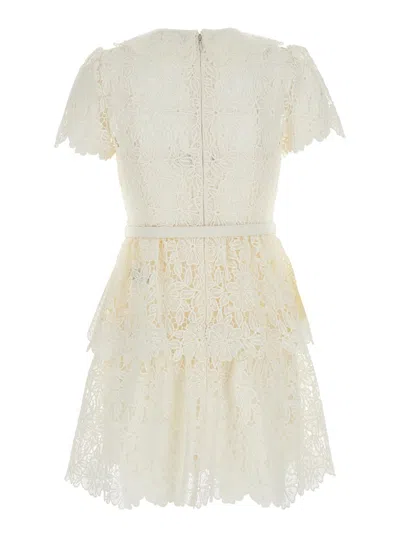 Shop Self-portrait White Mini Dress With Belt In Lace Woman