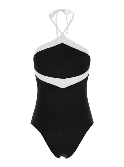 Shop Anjuna Black And White Charlie Swimsuit In Techno Fabric Stretch Woman