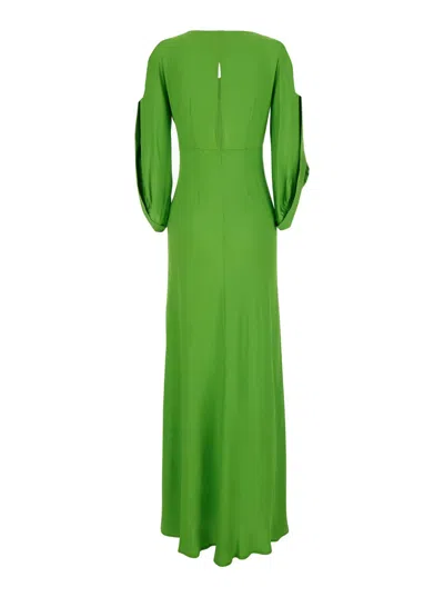 Shop Semicouture Green Long Dress With V Neckline In Silk Blend Woman