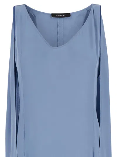 Shop Federica Tosi Light Blue Maxi Dress With Cape In Silk Blend Woman