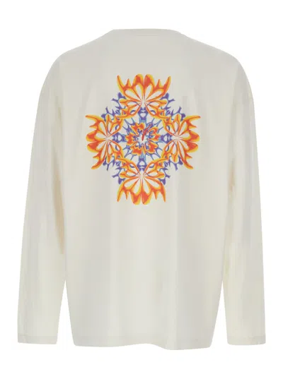 Bluemarble White Sweater With Maxi Print In Cotton Man In White