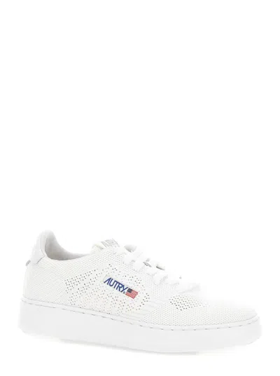 Shop Autry Medalist Easeknit White Low Top Sneakers With Perforated Design In Knit Woman