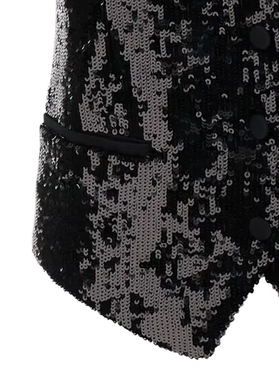 Shop Pt01 Black Sequins Vest In Techno Fabric Woman