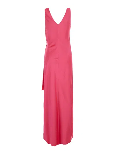 Shop Pinko Pink Long Dress Wit Knot In Satin Woman