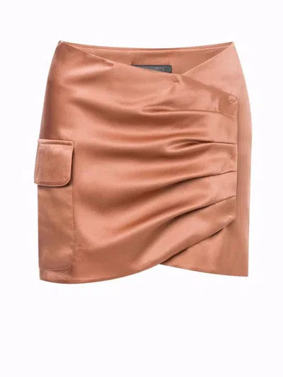 Shop Alberta Ferretti Satin Miniskirt In Beige