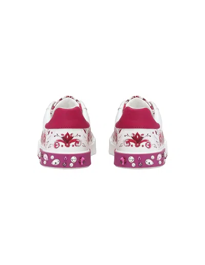 Shop Dolce & Gabbana Portofino Sneakers With Fuchsia Majolica Print In Pink