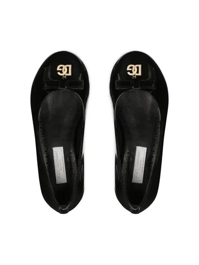 Shop Dolce & Gabbana Black Patent Leather Ballerina With Dg Metal Logo