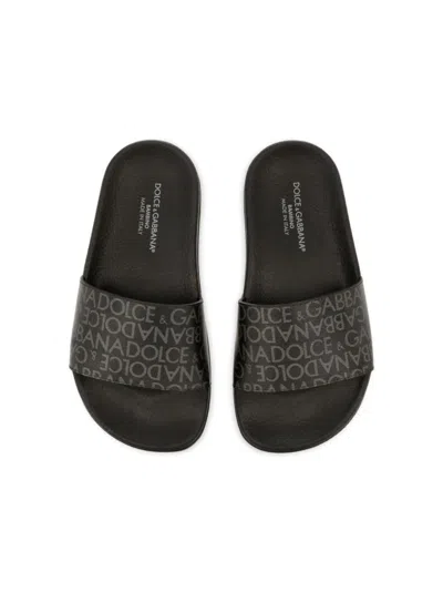 Shop Dolce & Gabbana Black Slippers With Logo Stripe