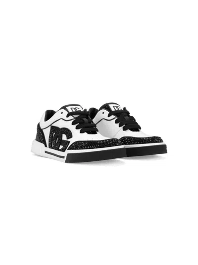 Shop Dolce & Gabbana Black And White Dg Sneakers With Rhinestones
