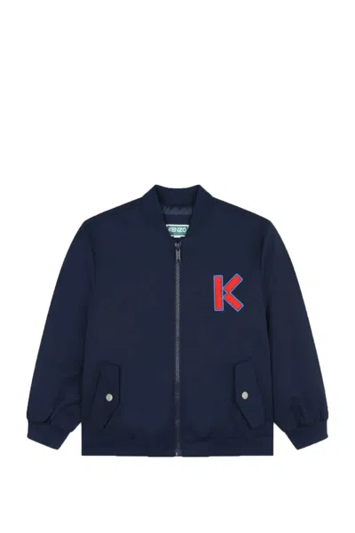 Shop Kenzo Jacket With Zip And Embroidery In Blue