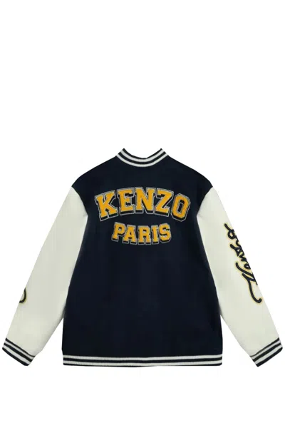 Shop Kenzo Bi-material Bomber Jacket Embroidered Campus In Blue