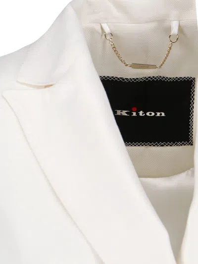 Kiton Double-breasted Blazer With Front Pockets And Back Vent In White