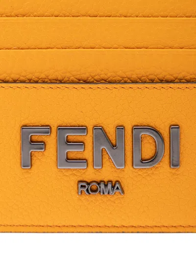 Shop Fendi Black Card-holder With Metal Logo In Relief In Leather Man