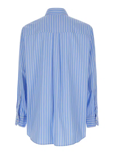 Shop Bluemarble Smiley Stripe Popelin Shirt In Light Blue