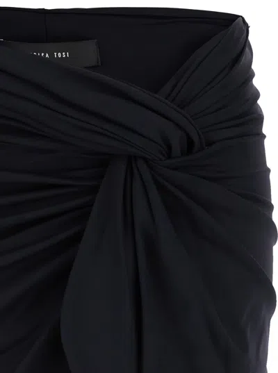 Shop Federica Tosi Black Wrinkled Mini Skirt In Techno Fabric Stretch Woman