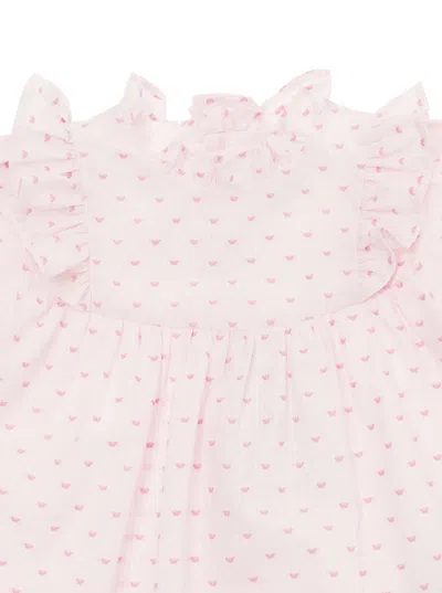 Shop Emporio Armani Pink Set With Flounces And All-over Hearts Print In Cotton Baby