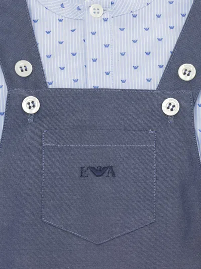 Shop Emporio Armani Blue Dungarees With Logo Embroidery In Cotton Baby