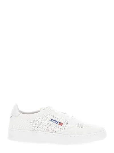 Shop Autry Medalist Easeknit White Low Top Sneakers With Perforated Design In Knit Man