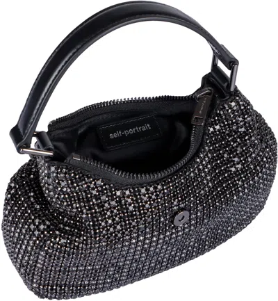 Shop Self-portrait Diamante Crescent Bow Handbag In Black