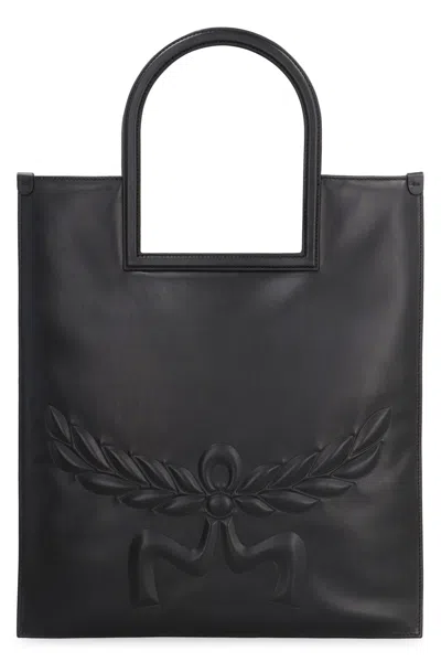 Shop Mcm Aren Leather Tote In Black