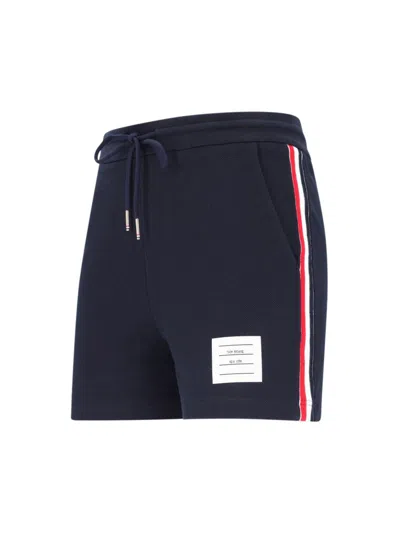 Shop Thom Browne Logo Sport Shorts In Navy
