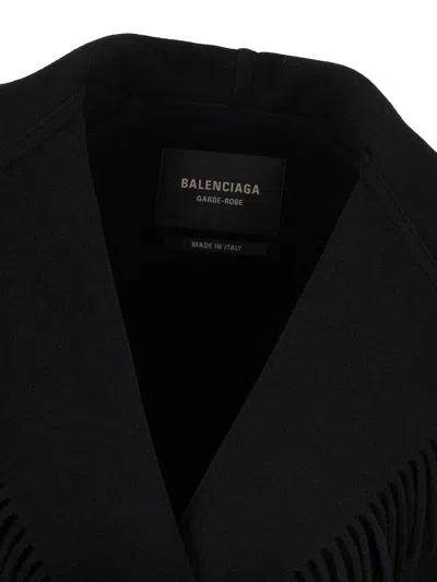 Shop Balenciaga Belted Fringed Coat In Black